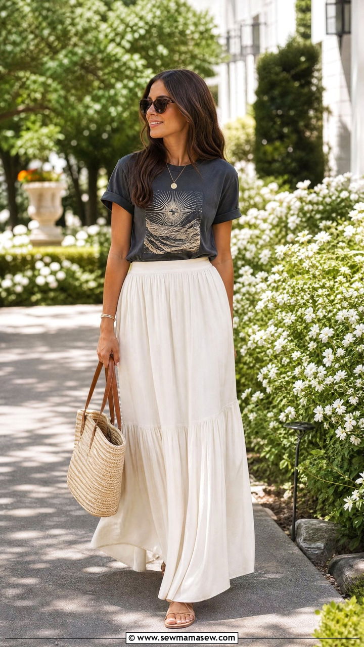 Graphic Tee With Maxi Skirt - 20 graphic tee outfit ideas
