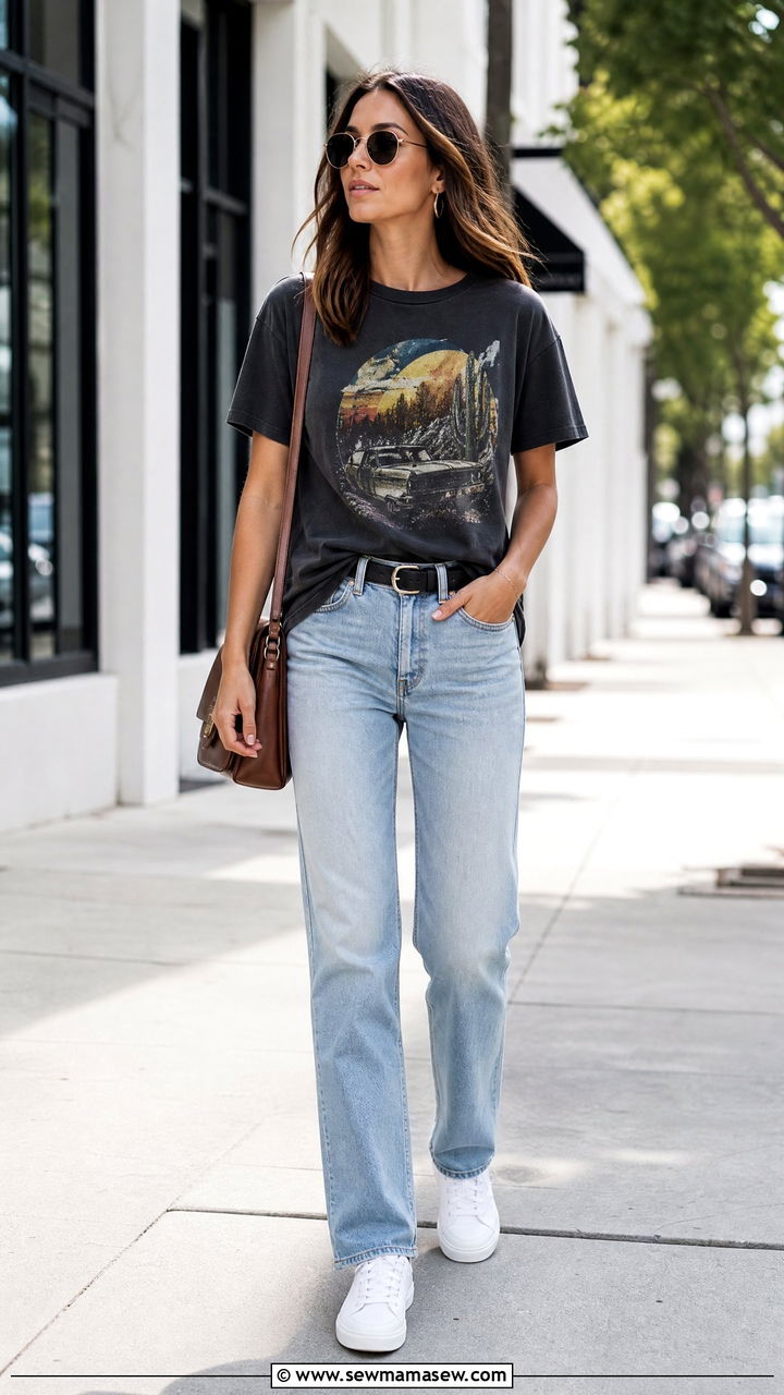 Graphic Tee With Straight Leg Jeans - 20 graphic tee outfit ideas