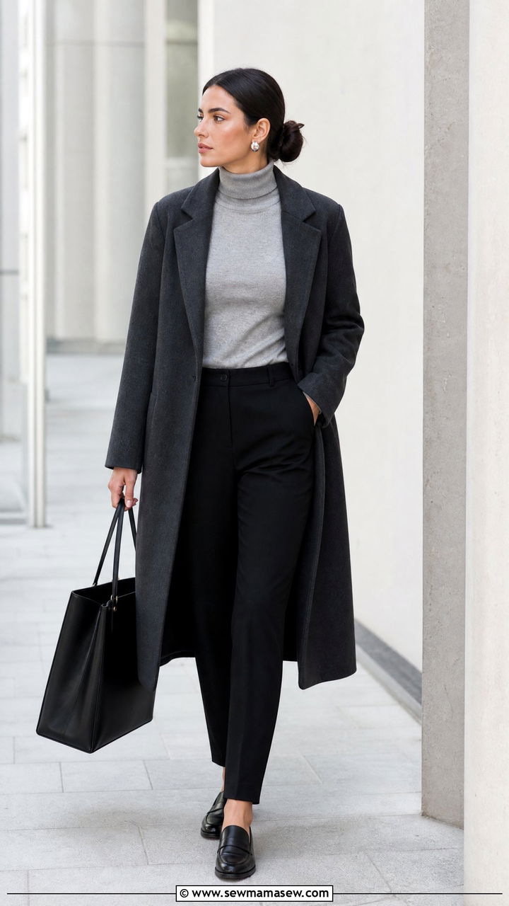 Gray Turtleneck Top With Black Trousers - 20 turtleneck top outfit ideas