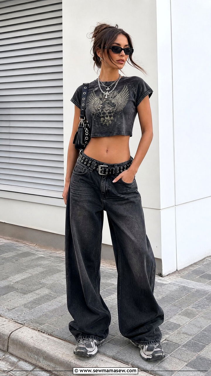 Grunge Crop Top With Baggy Jeans - 20 grunge crop top outfit ideas