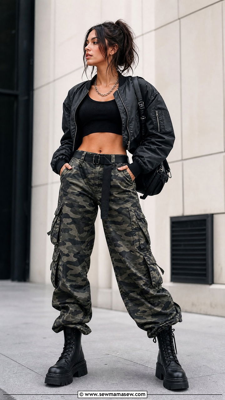 Grunge Crop Top With Camo Pants - 20 grunge crop top outfit ideas