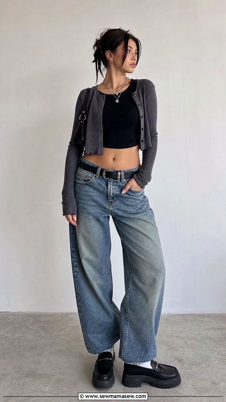 Grunge Crop Top With Cropped Cardigan - 20 grunge crop top outfit ideas