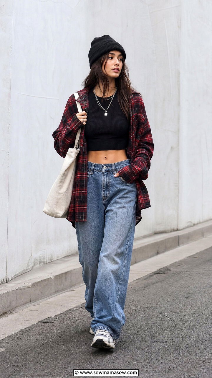 Grunge Crop Top With Flannel Shirt - 20 grunge crop top outfit ideas