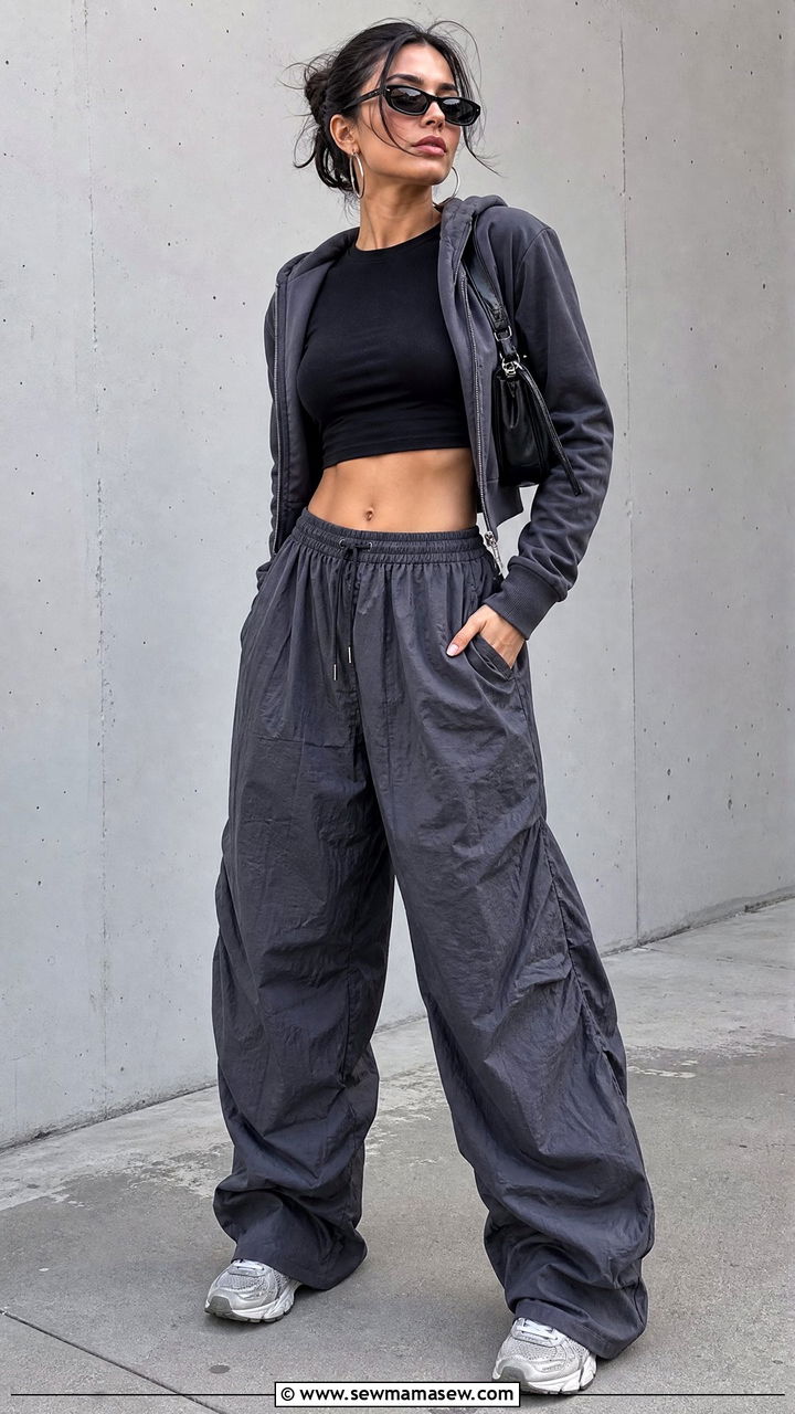 Grunge Crop Top With Parachute Pants - 20 grunge crop top outfit ideas