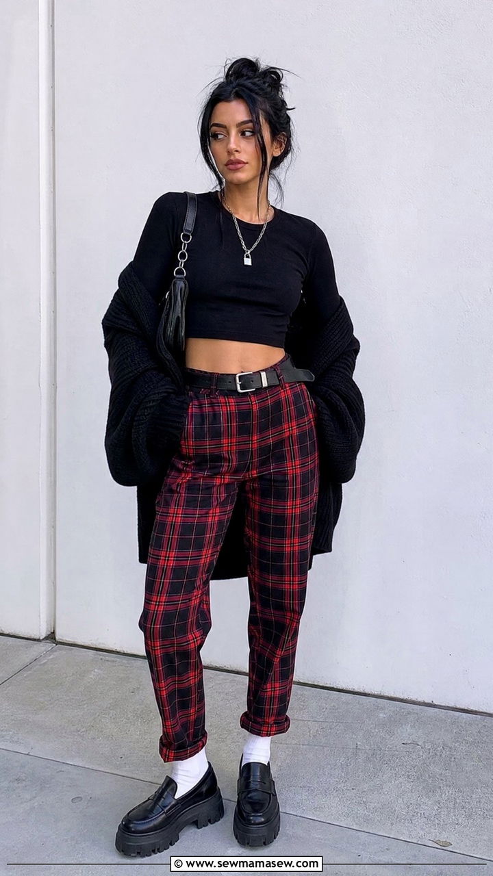 Grunge Crop Top With Plaid Pants - 20 grunge crop top outfit ideas