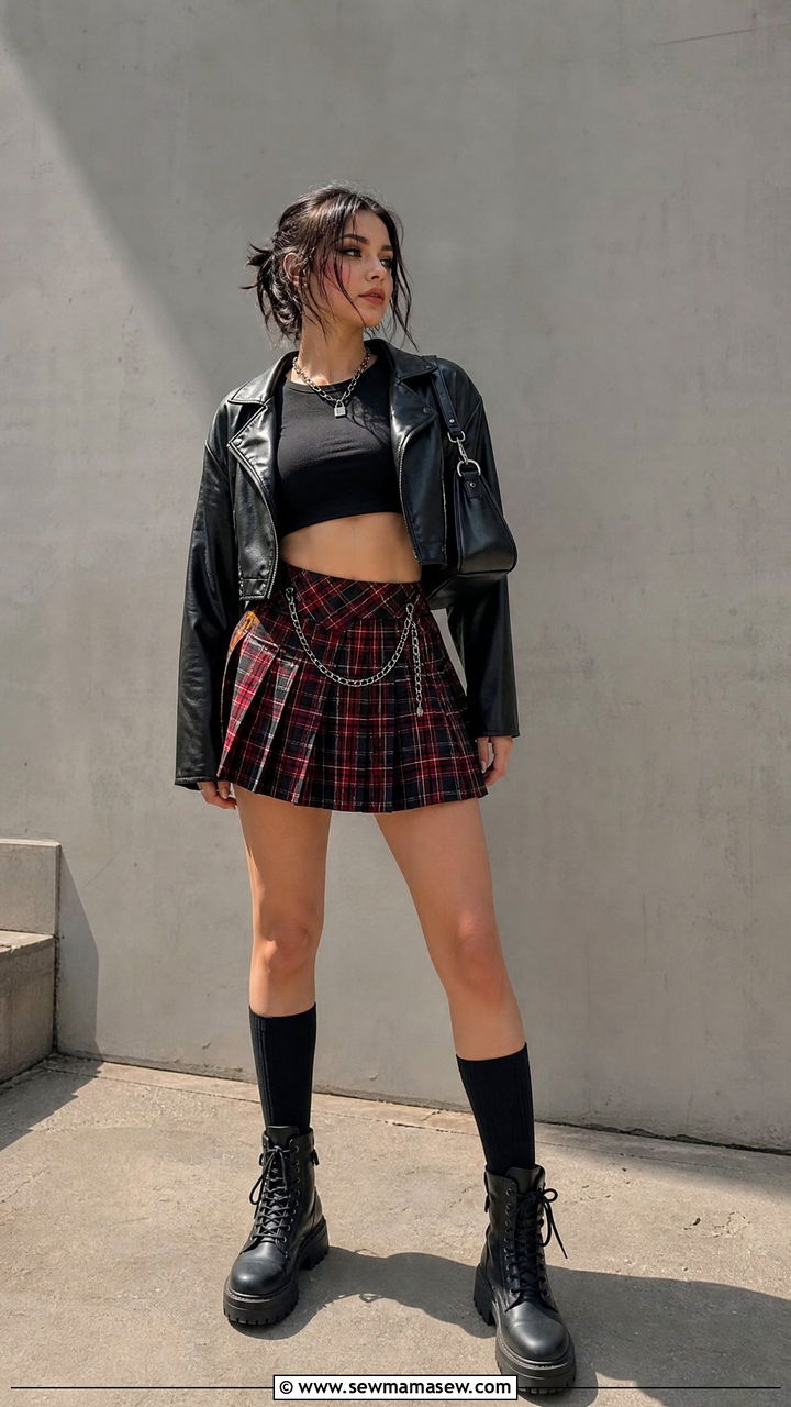 Grunge Crop Top With Plaid Skirt - 20 grunge crop top outfit ideas