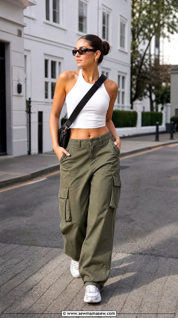 Halter Crop Top With Cargo Pants - 20 halter crop top outfit ideas