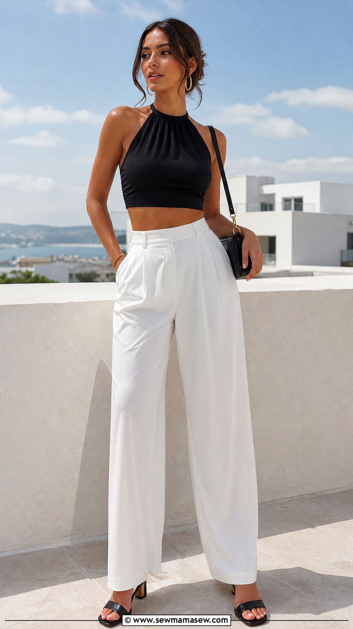 Halter Crop Top With High Waisted Trousers - 20 crop top with high waisted trousers outfit ideas