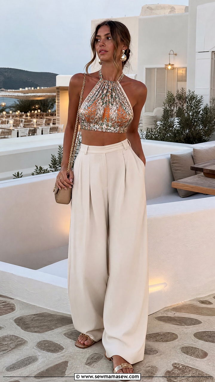 Halter Crop Top With Palazzo Pants - 20 crop top outfits for vacation