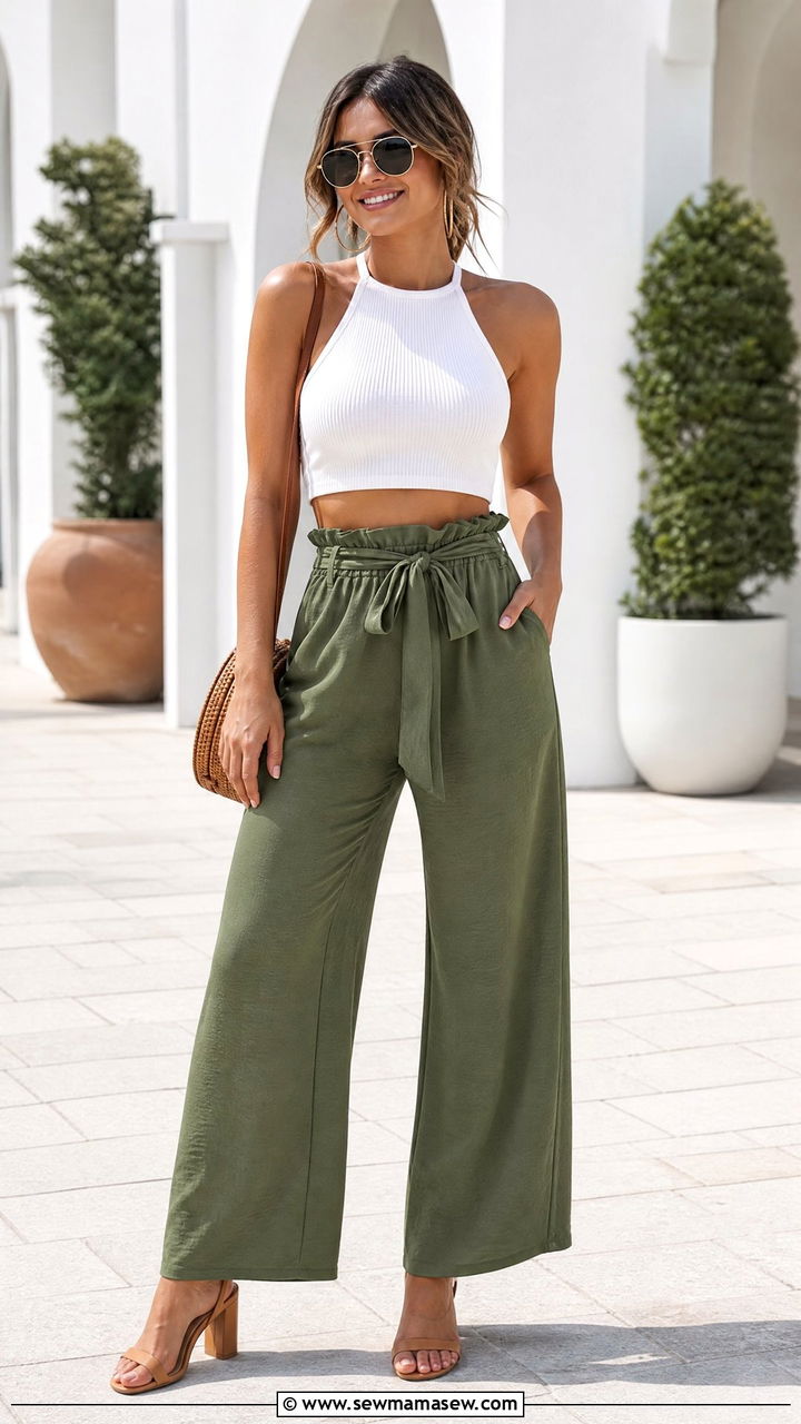 Halter Crop Top With Paperbag Pants Outfit - 20 crop top with paperbag pants outfit ideas