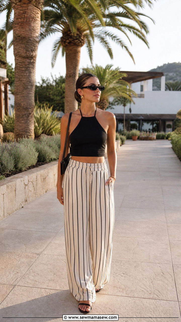 Halter Crop Top With Striped Pants - 20 crop top with striped pants outfit ideas