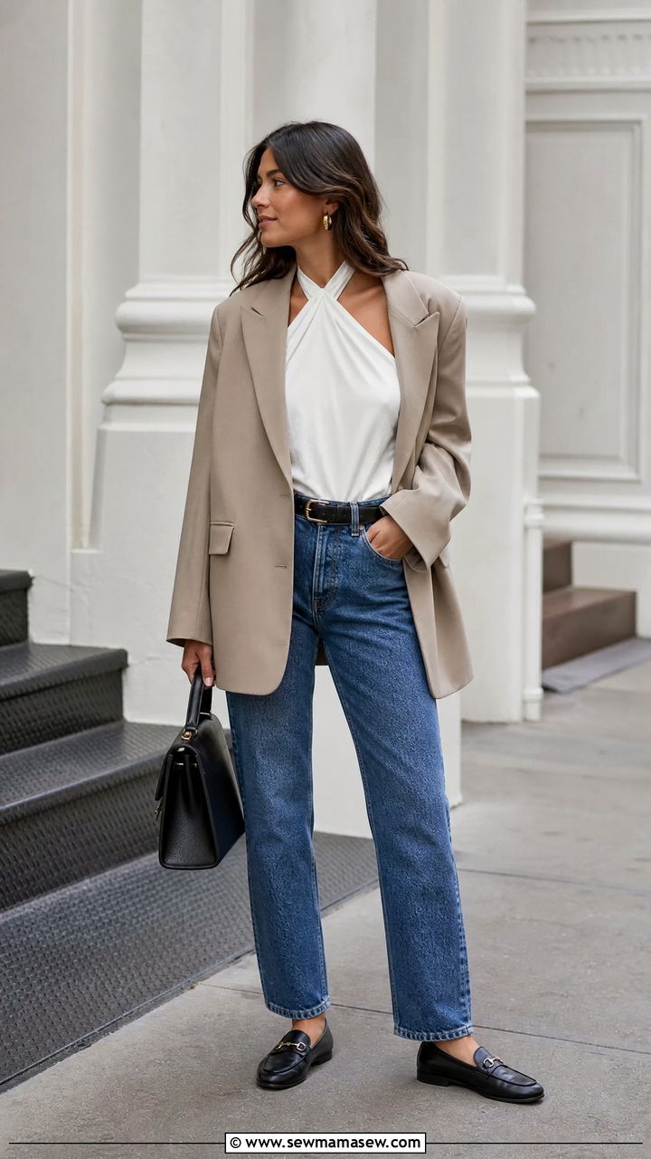 Halter Neck Top With Blazer And Jeans - 20 halter neck top outfit ideas