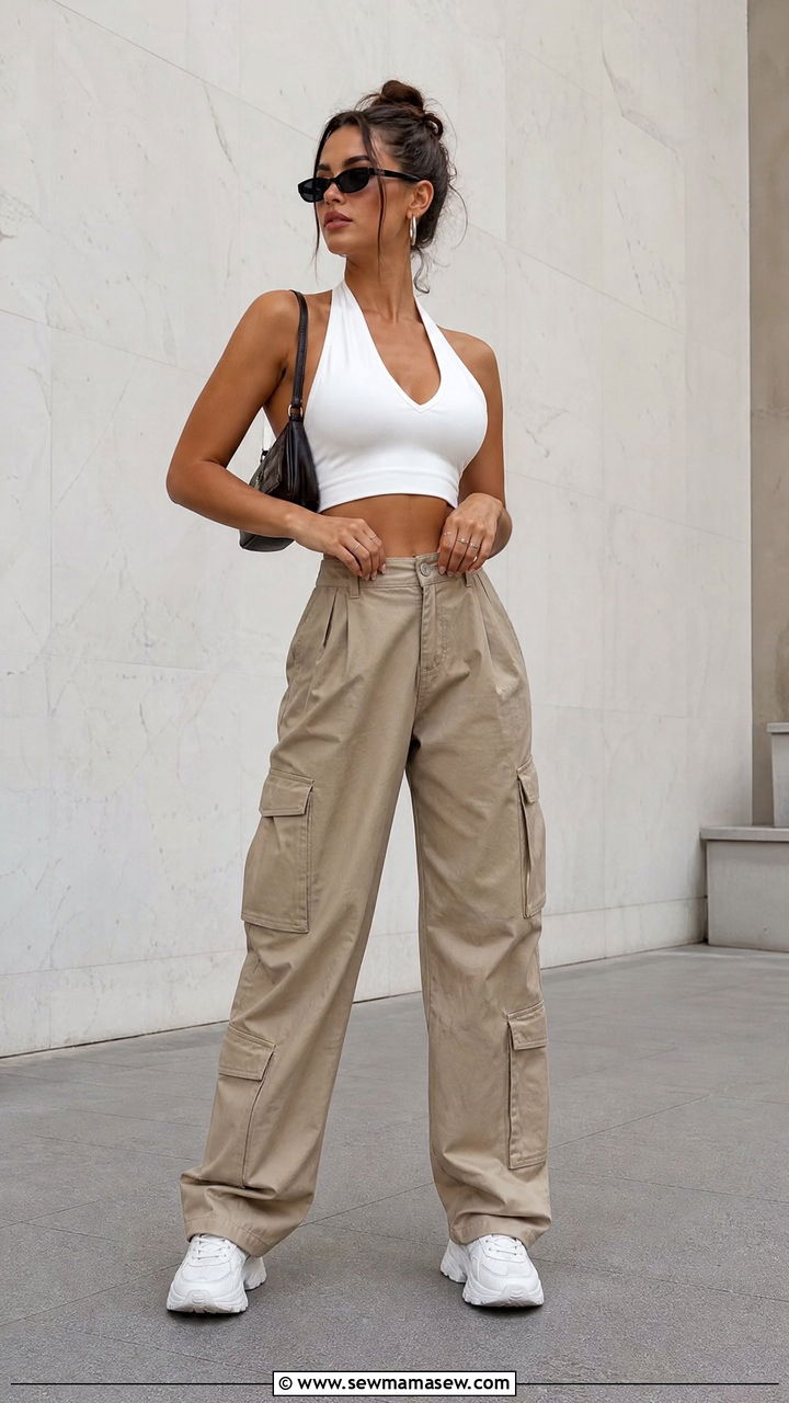 Halter Neck Top With Cargo Pants - 20 halter neck top outfit ideas