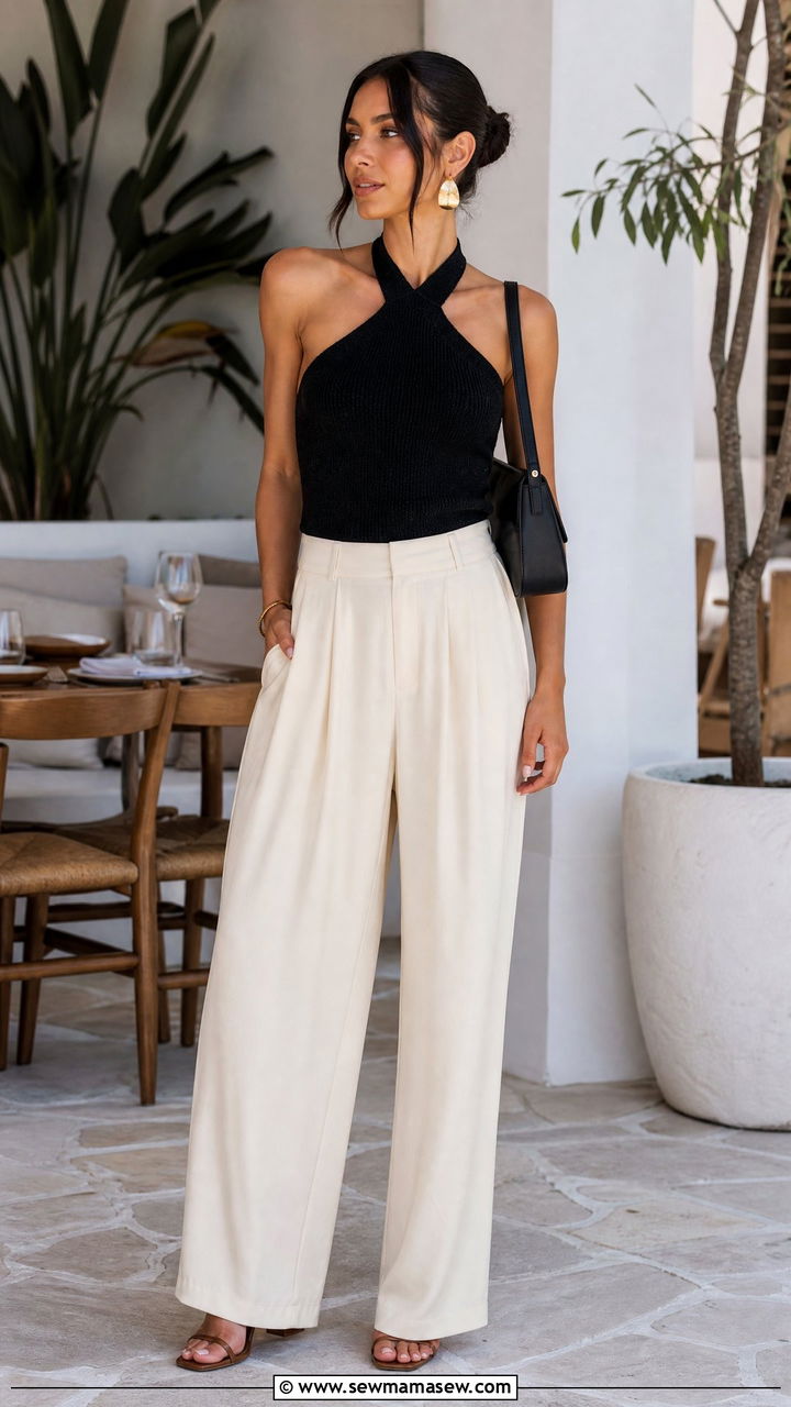 Halter Top With Palazzo Pants - 20 brunch top outfit ideas