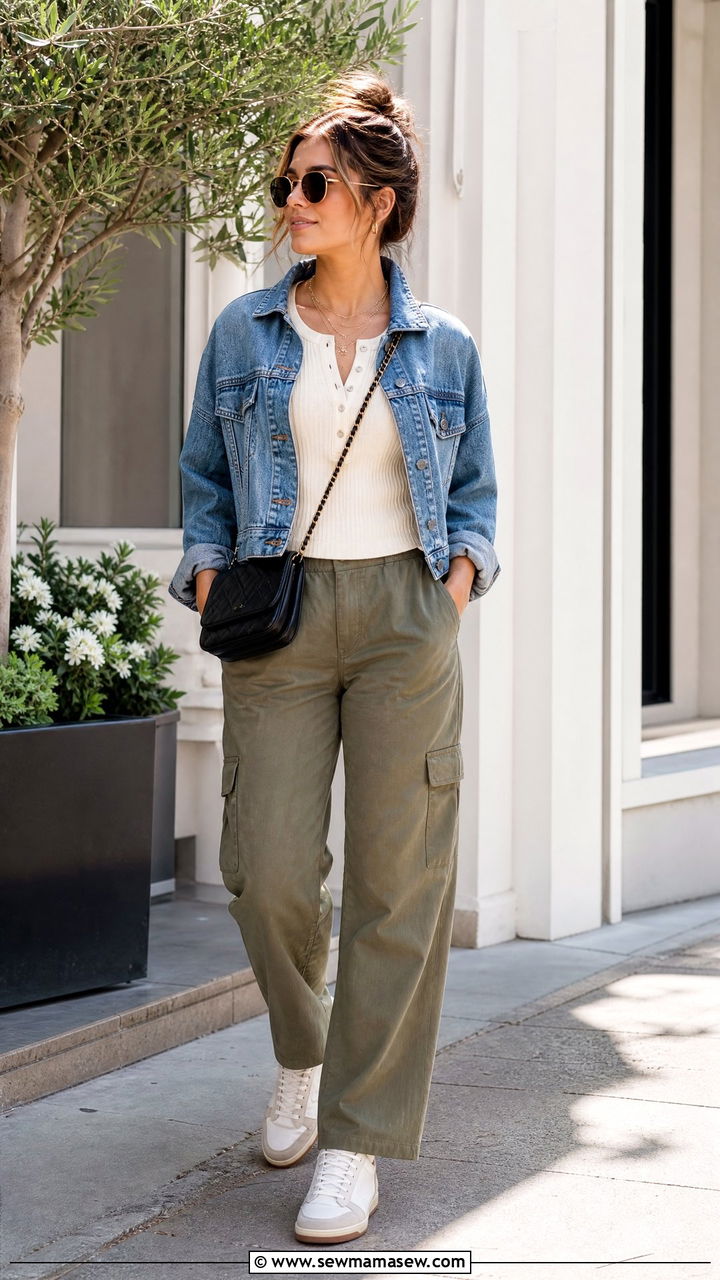 Henley Top With Cargo Pants - 20 fall top outfit ideas