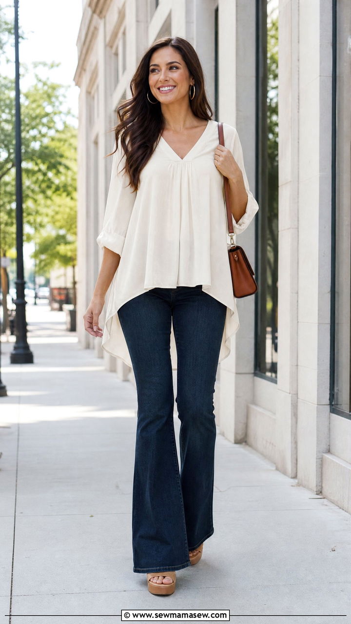 High Low Top With Flare Jeans Outfit - 20 high low top outfit ideas