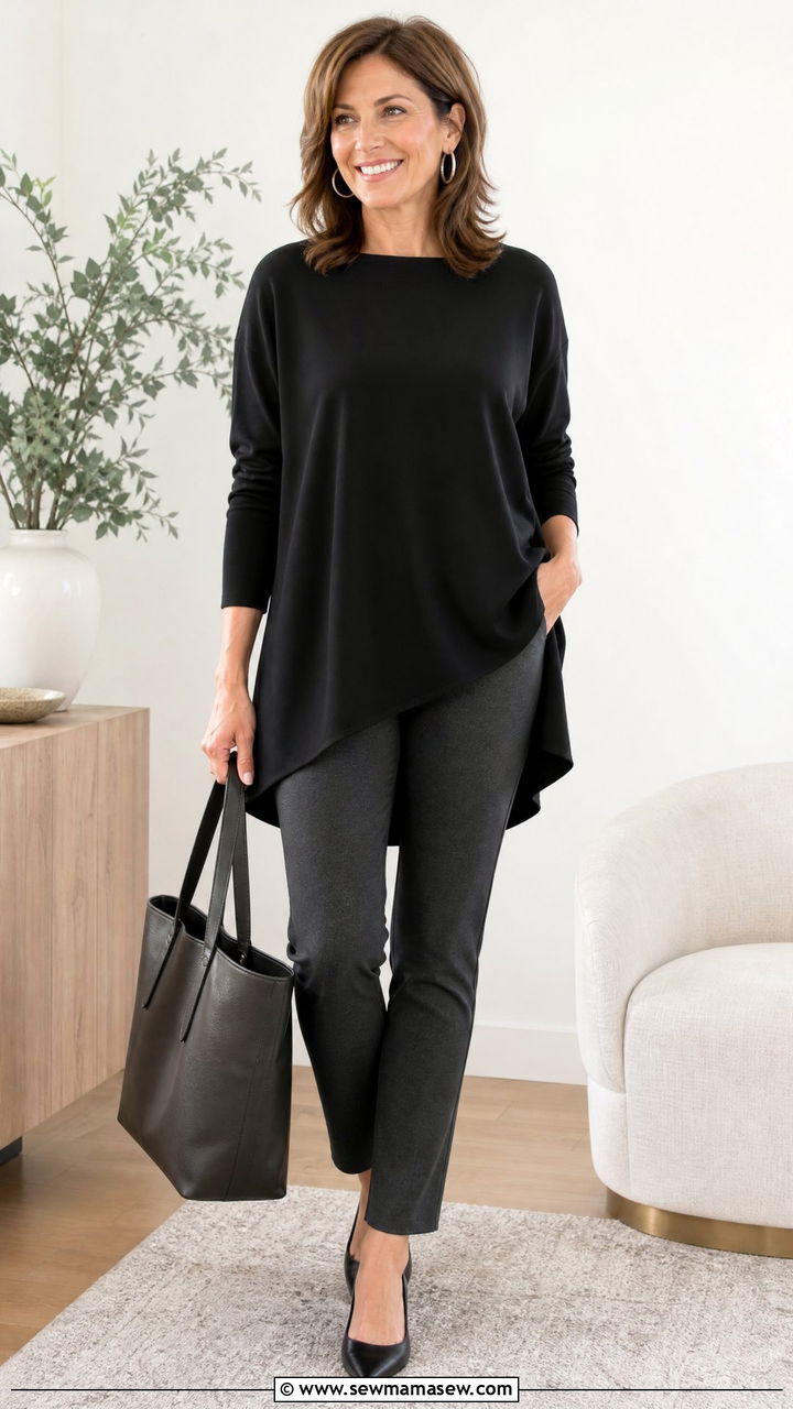 High Low Top With Ponte Pants - 20 tops to hide belly outfit ideas