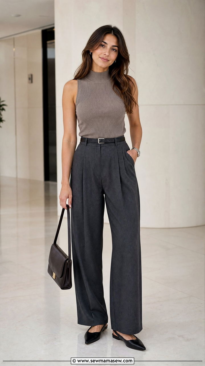 High Neck Top With Pleated Pants - 20 high neck top outfit ideas