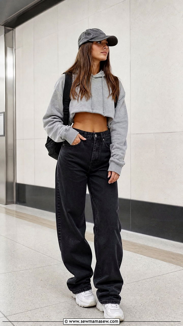 Hoodie Crop Top With Black Jeans - 20 crop top with black jeans outfit ideas