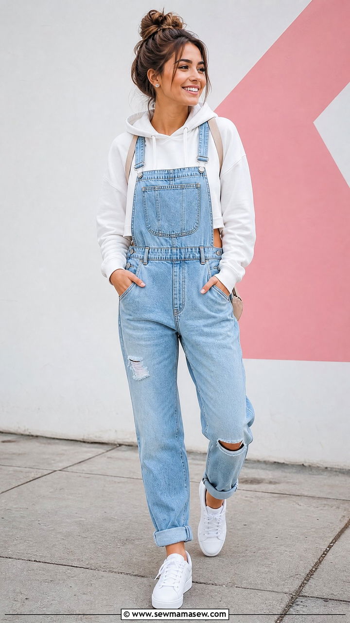 Hoodie Crop Top With Overalls - 20 hoodie crop top outfit ideas