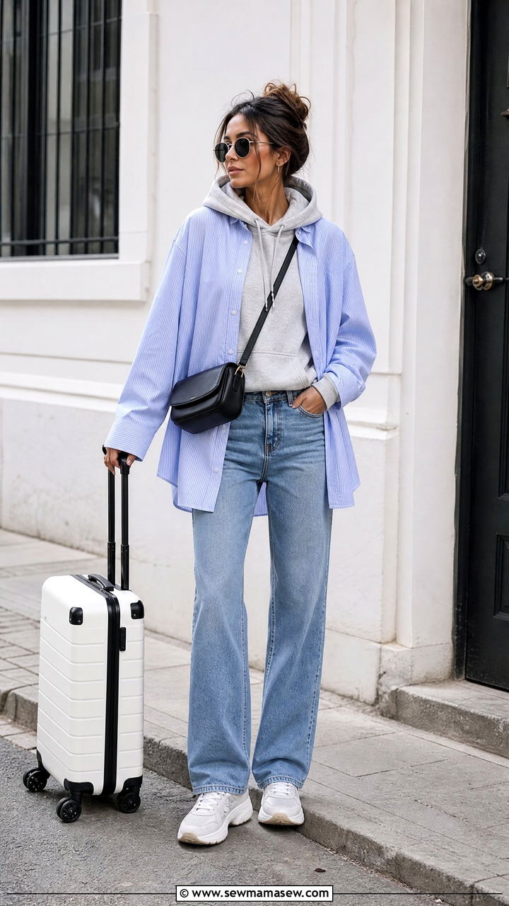 Hoodie Under Oversized Shirt Outfit - 20 layered top outfit ideas