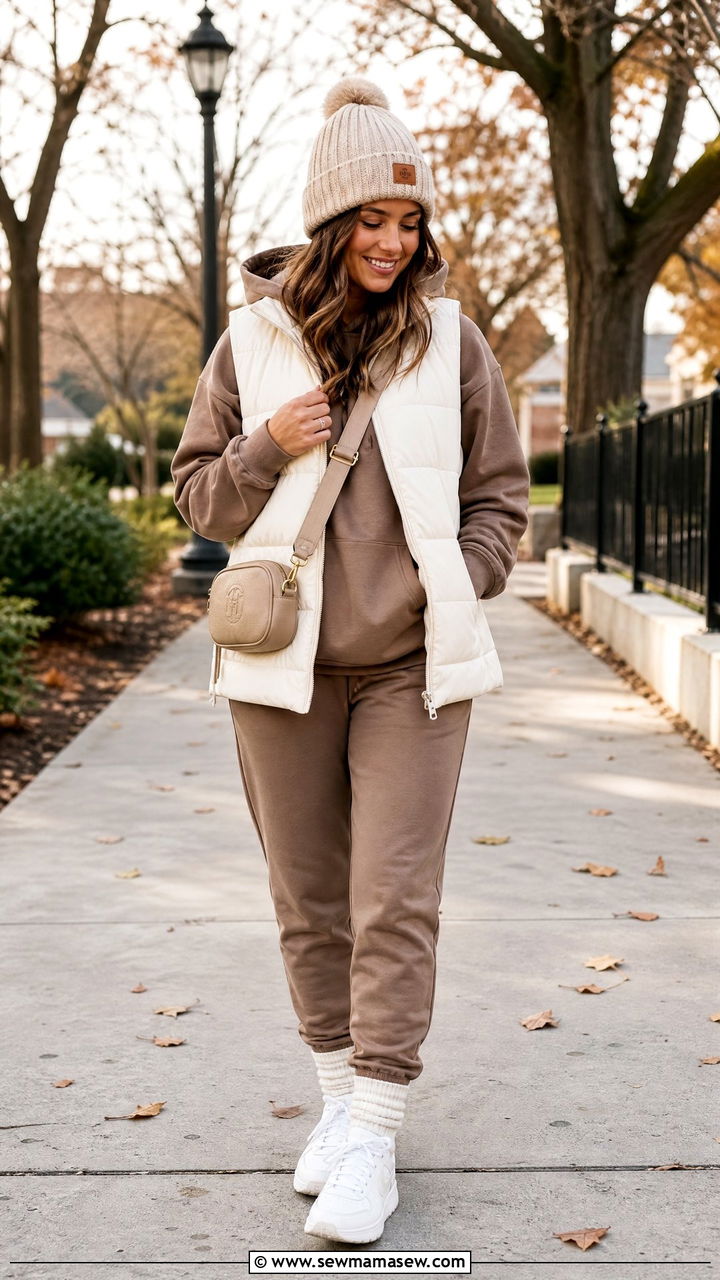 Hoodie With Puffer Vest And Joggers Outfit - 20 hoodie outfit ideas