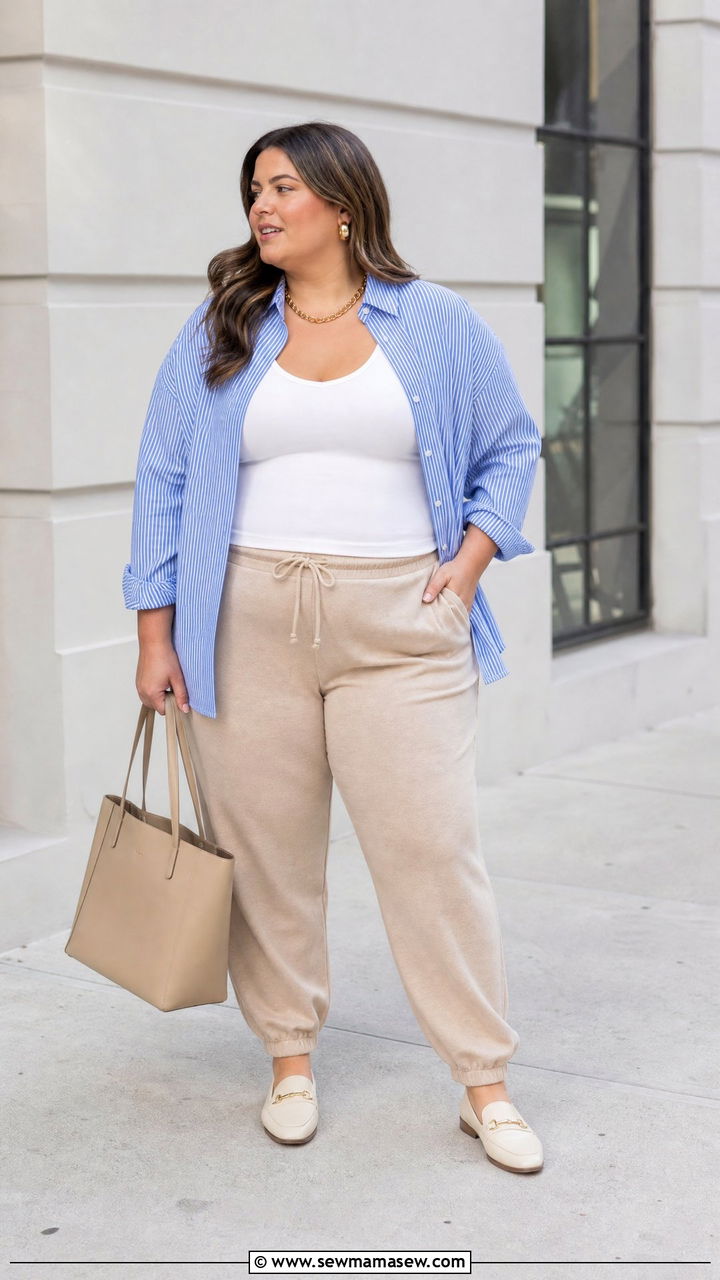 Joggers With Button Down Shirt Outfit - 20 plus size joggers outfit ideas
