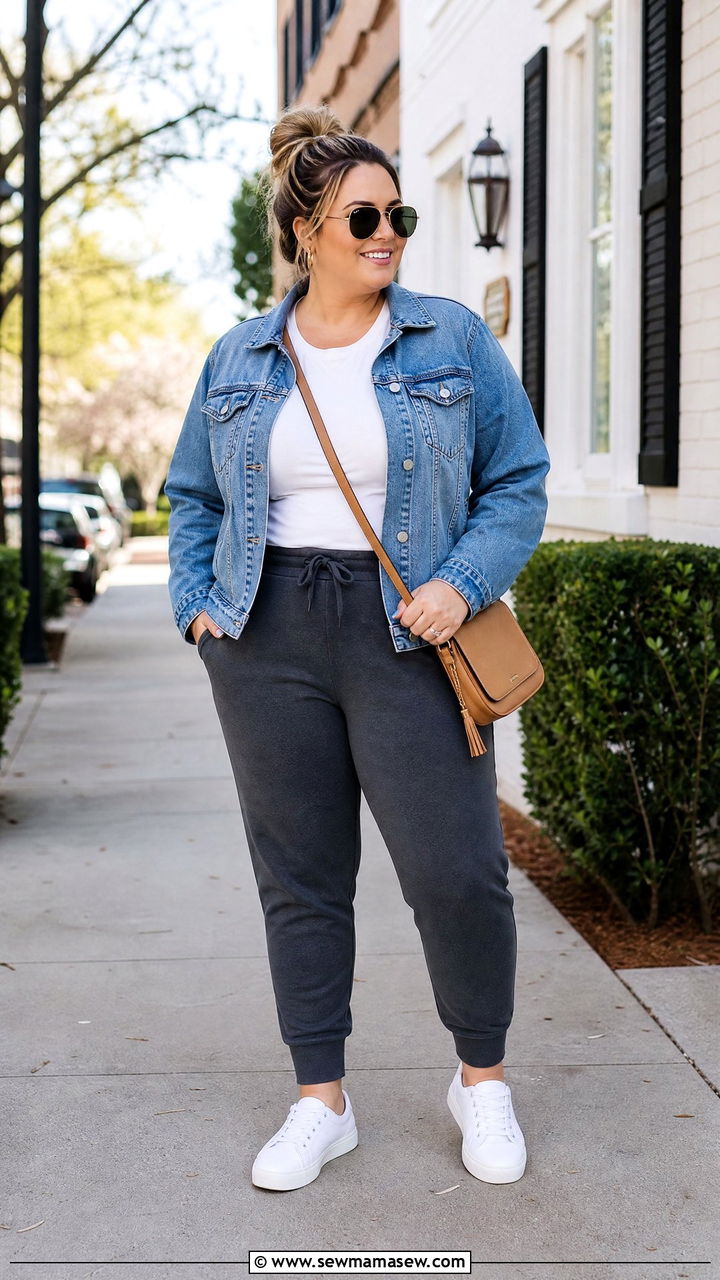Joggers With Denim Jacket Outfit - 20 plus size joggers outfit ideas