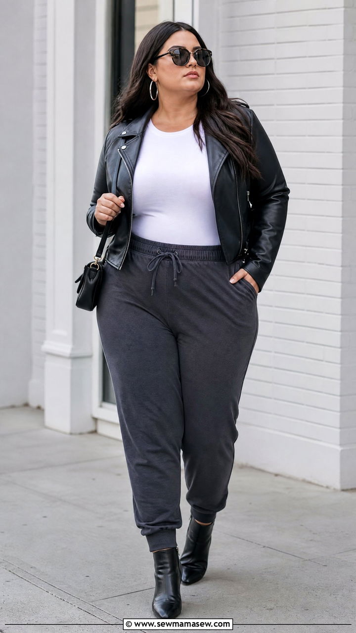 Joggers With Leather Jacket Outfit - 20 plus size joggers outfit ideas