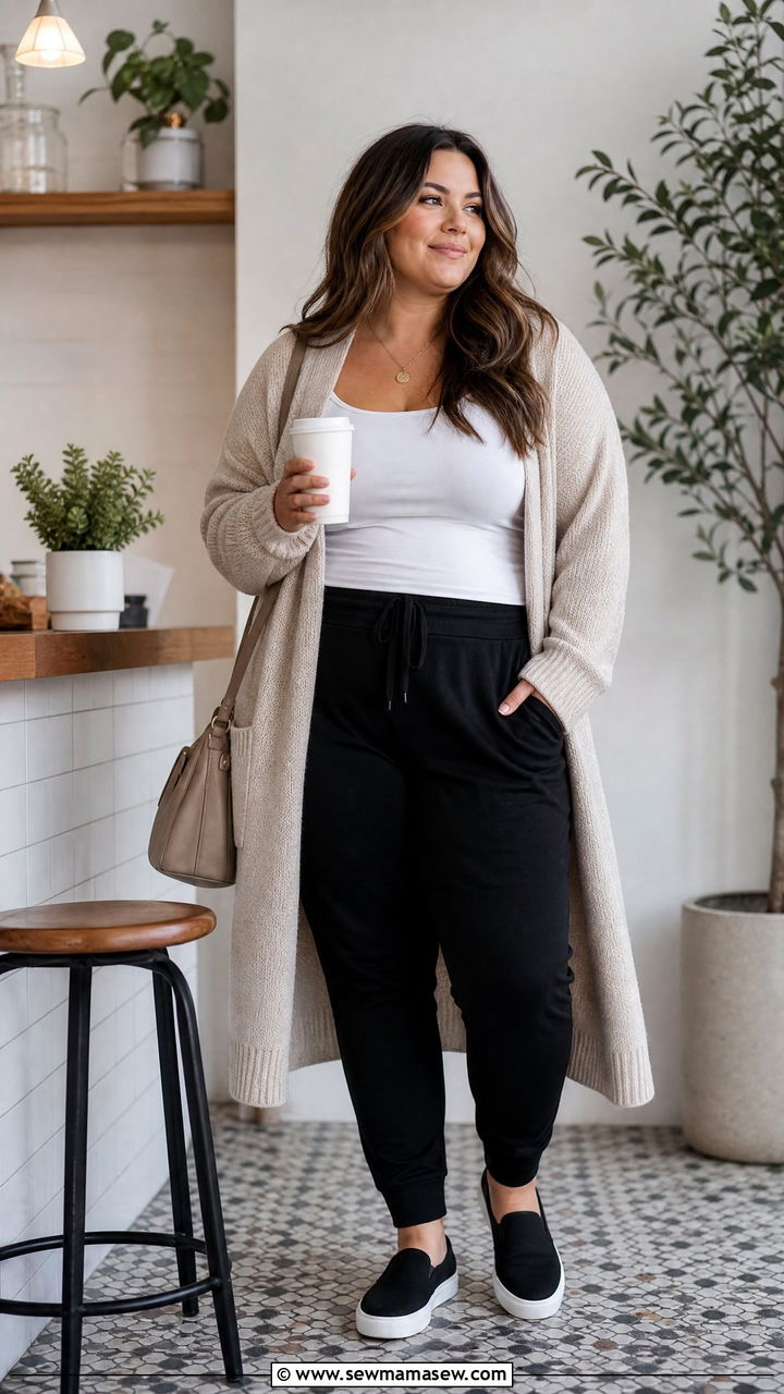 Joggers With Long Cardigan Outfit - 20 plus size joggers outfit ideas
