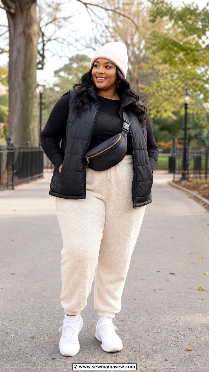 Joggers With Puffer Vest Outfit - 20 plus size joggers outfit ideas