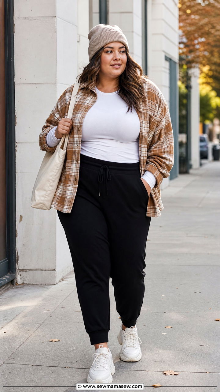 Joggers With Shacket Outfit - 20 plus size joggers outfit ideas