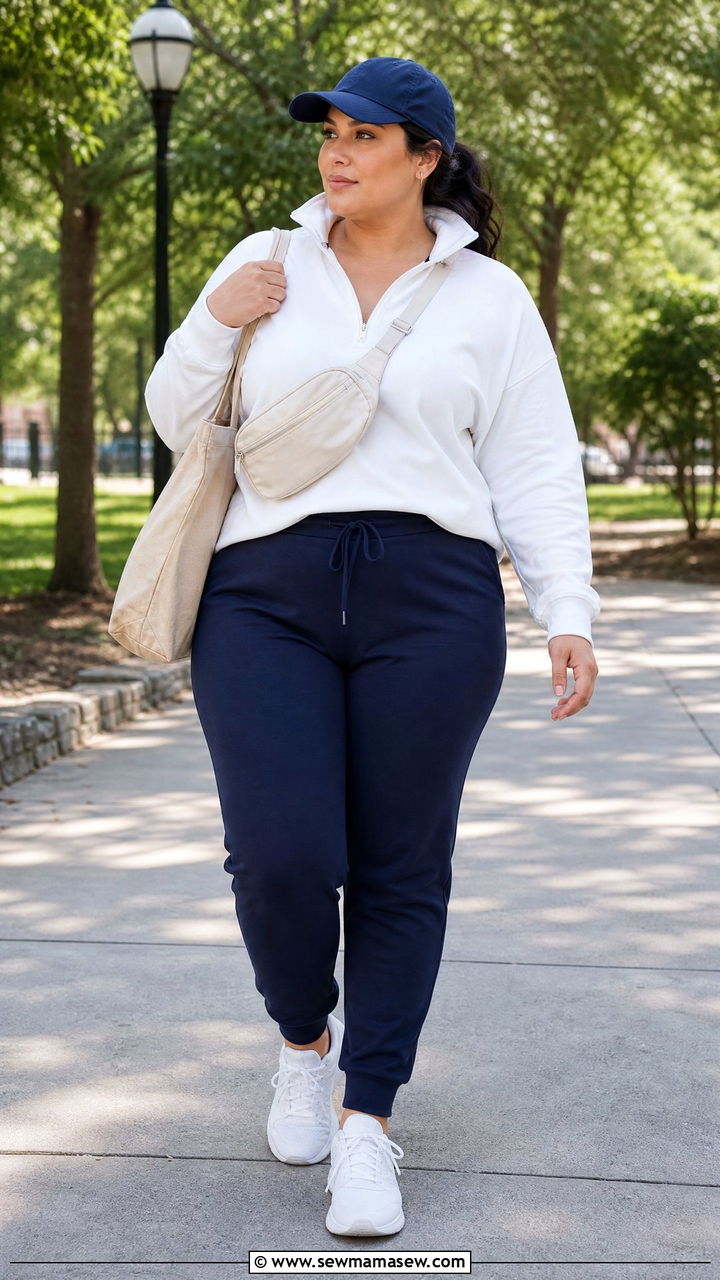 Joggers With Sneakers And Baseball Cap Outfit - 20 plus size joggers outfit ideas