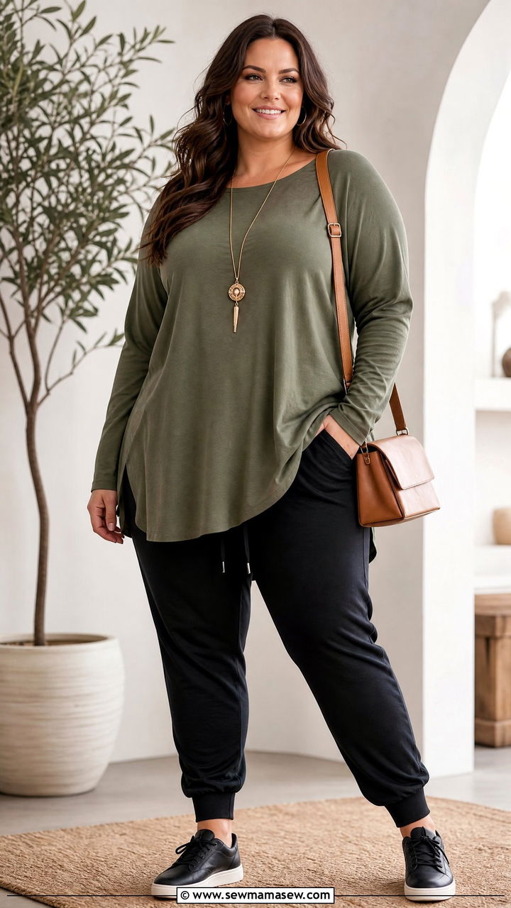 Joggers With Tunic Top Outfit - 20 plus size joggers outfit ideas