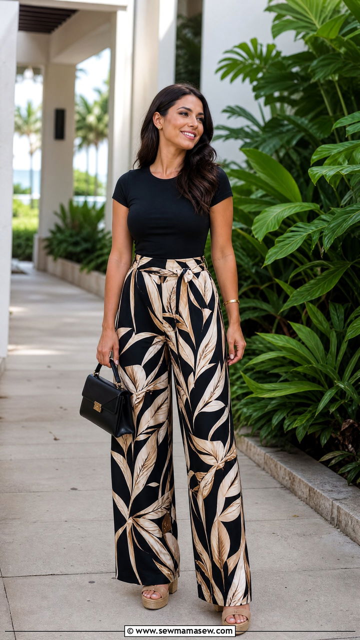 Keyhole Top With Palazzo Pants - 20 keyhole top outfit ideas