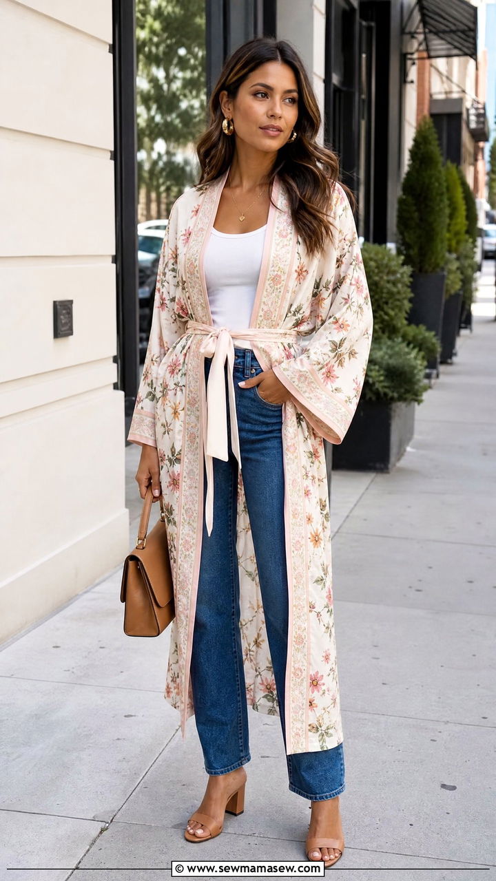Kimono Top With A Belt - 20 kimono top outfit ideas