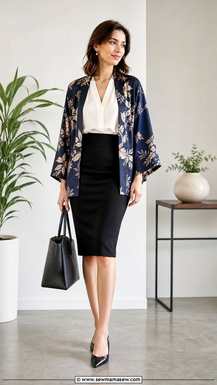 Kimono Top With A Pencil Skirt - 20 kimono top outfit ideas