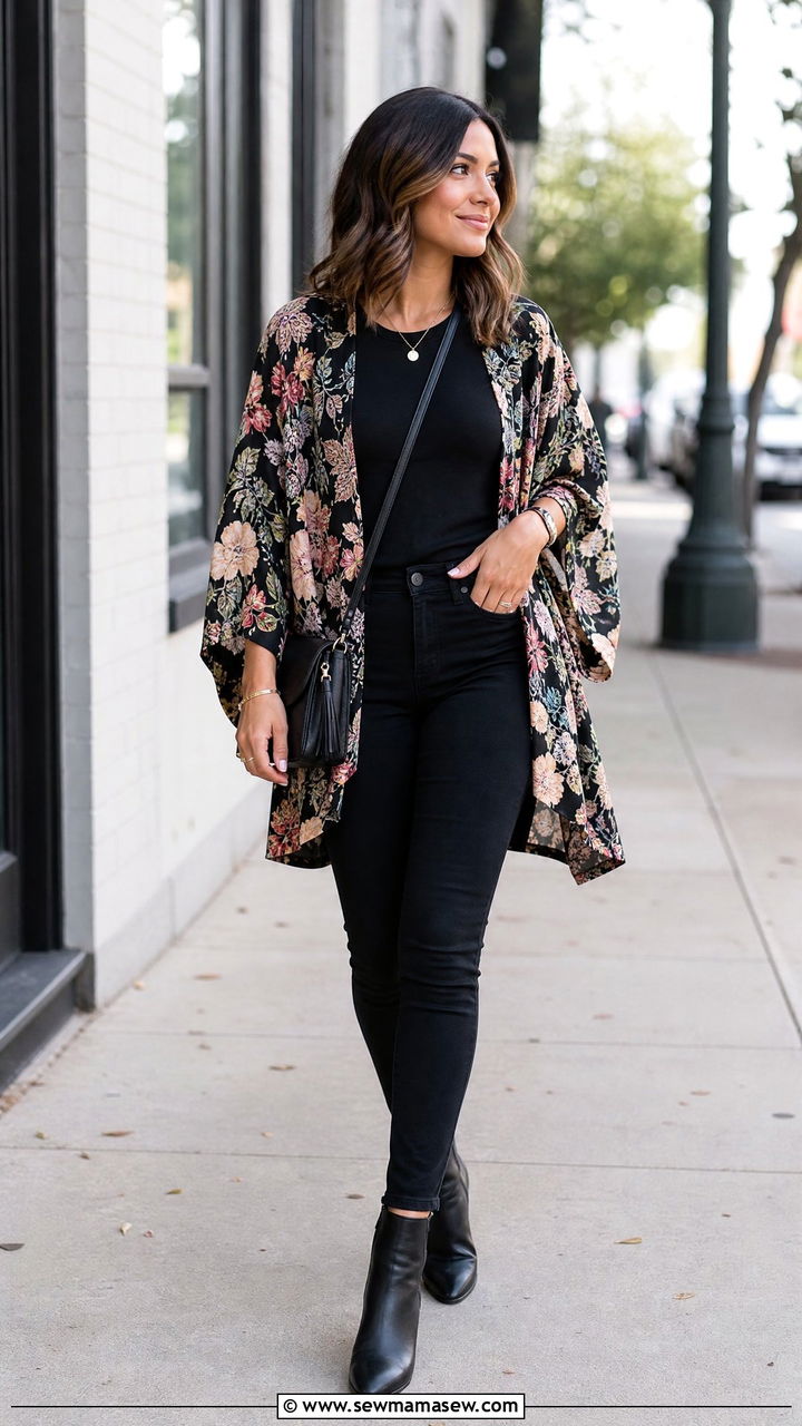 Kimono Top With Black Jeans - 20 kimono top outfit ideas
