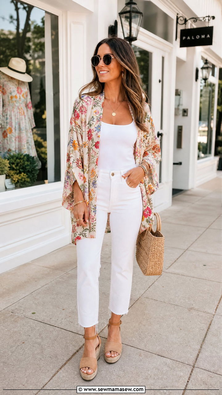 Kimono Top With White Jeans - 20 kimono top outfit ideas