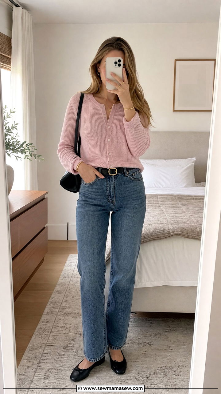 Knit Cardigan Top With Straight Jeans - 20 knit top outfit ideas