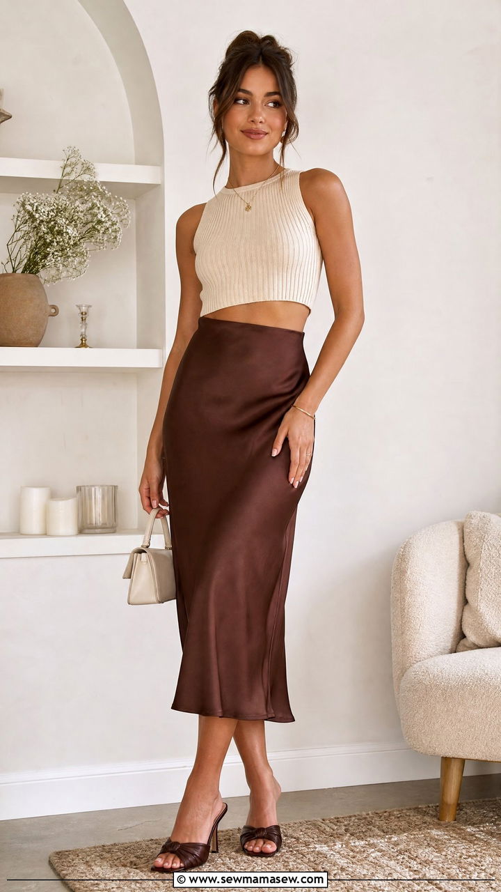Knit Crop Top And Satin Skirt Outfit - 20 crop top outfits for party