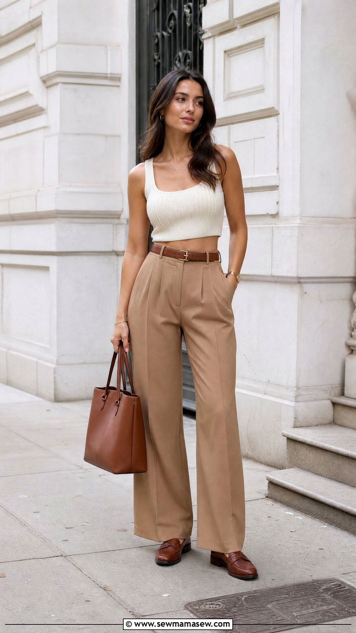 Knit Crop Top And Wide Leg Trousers Outfit - 20 crop top and wide leg pants outfit ideas