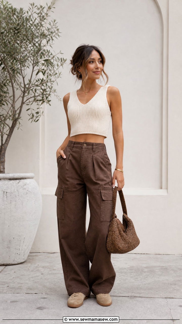 Knit Crop Top With Cargo Pants Outfit - 20 crop top with cargo pants outfit ideas
