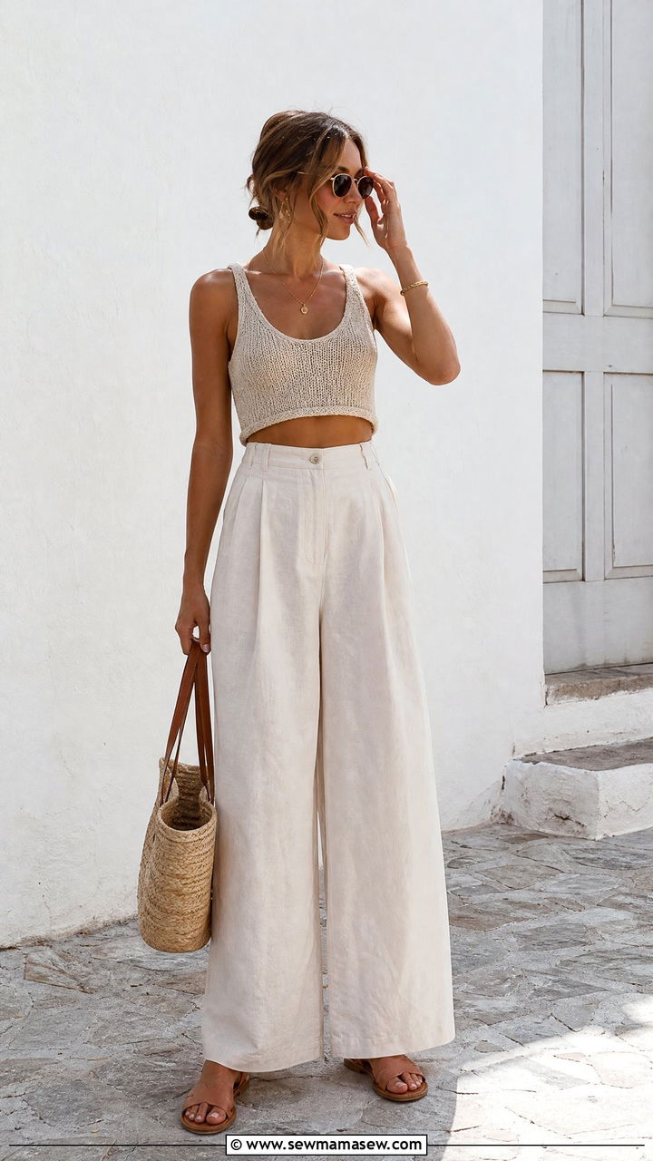 Knit Crop Top With Linen Pants - 20 knit crop top outfit ideas