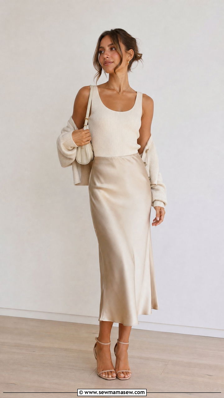 Knit Tank Date Night Top Outfit With Satin Skirt - 20 date night top outfit ideas