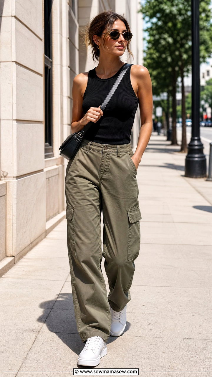 Knit Tank Top With Cargo Pants - 20 knit top outfit ideas