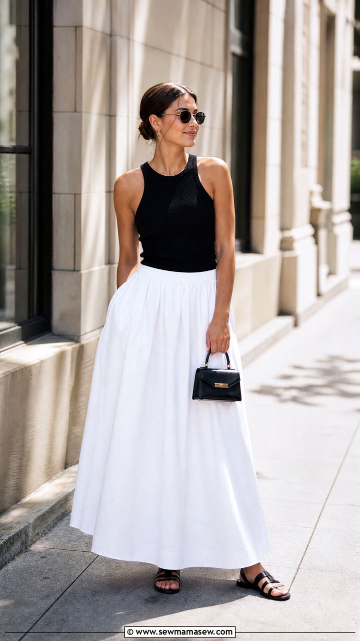 Knit Tank Top With Poplin Maxi Skirt - 20 knit tank top outfit ideas
