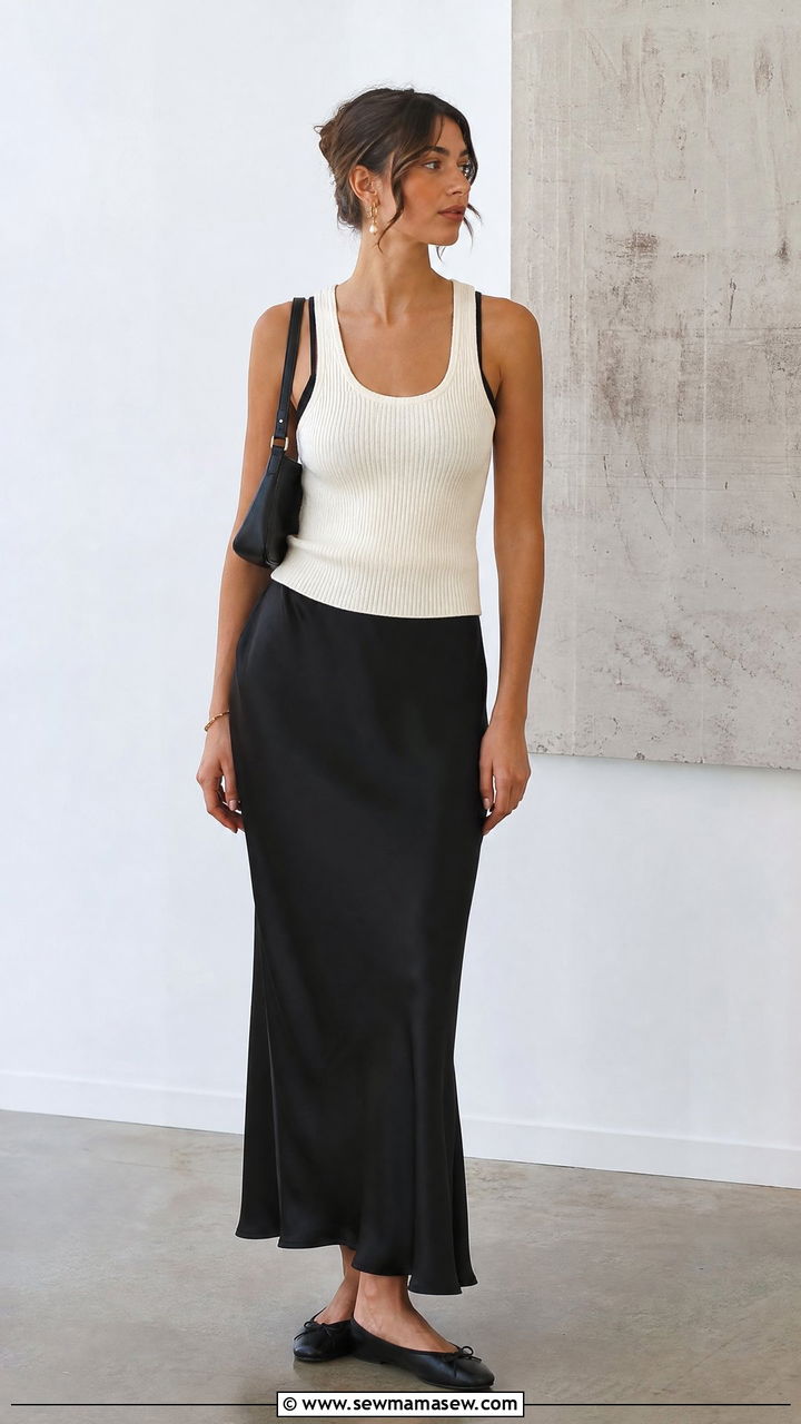 Knit Tank Top With Slip Dress Layering - 20 knit tank top outfit ideas