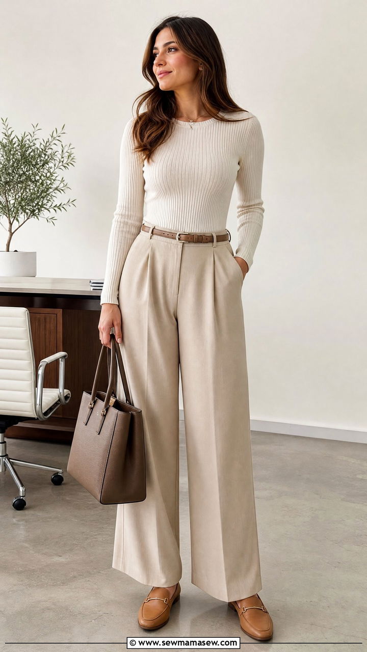Knit Top And Wide Leg Pants Work Outfit - 20 work top outfit ideas