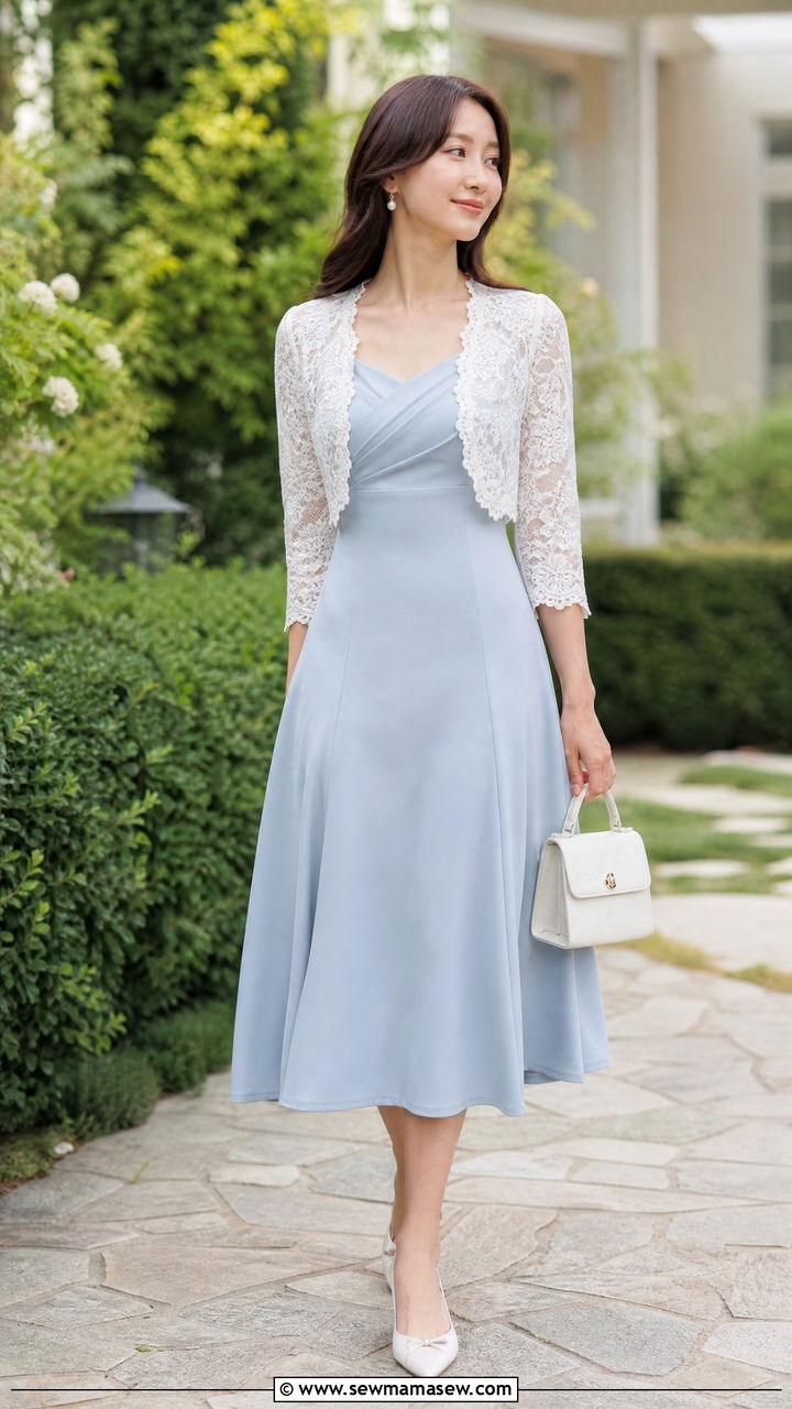 Lace Bolero Top With Midi Dress - 20 bolero top outfit ideas